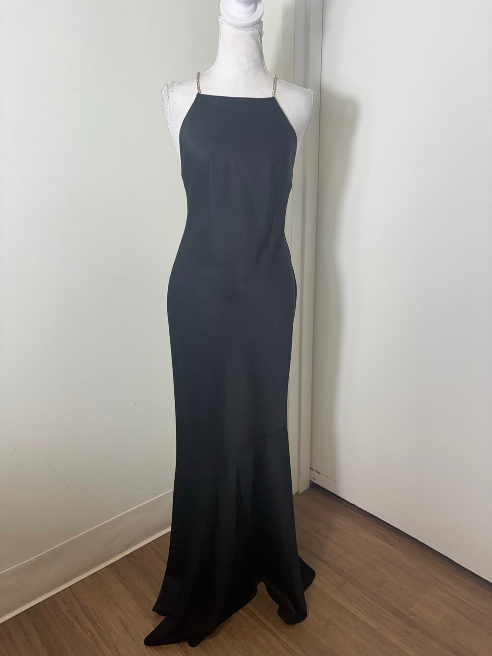 Rachel Zoe Black Rhinestone Strap Gown Sz 4